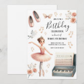 Waterverf Roze Ballerina Kids Verjaardagsuitnodigi Kaart (Voorkant / Achterkant)