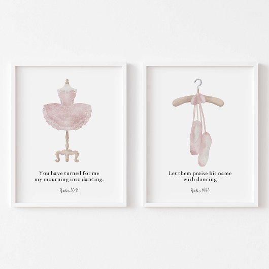 Waterverf roze ballerina kinder bijbel vers poster muurkunst sets