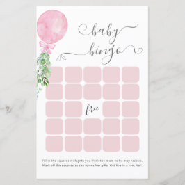 Waterverf Roze Ballon Baby shower Bingo Spel