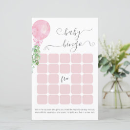 Waterverf Roze Ballon Baby shower Bingo Spel