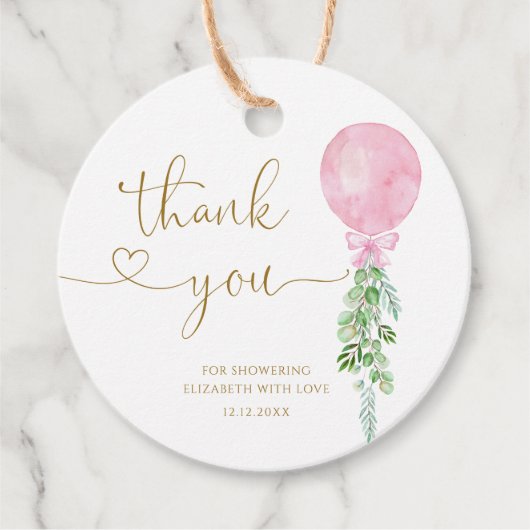Waterverf roze ballon Baby shower dank u Bedankjes Labels (Voorkant)