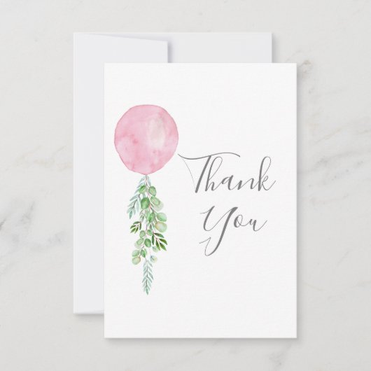 Waterverf Roze ballon Eucalyptus Greenery Bedankkaart (Voorkant)