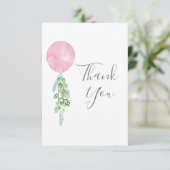 Waterverf Roze ballon Eucalyptus Greenery Bedankkaart (Staand voorkant)