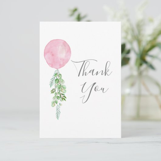 Waterverf Roze ballon Eucalyptus Greenery Bedankkaart (Staand voorkant)