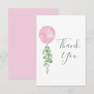Waterverf Roze ballon Eucalyptus Greenery Bedankkaart