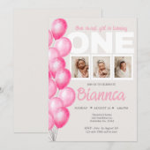 Waterverf roze ballon foto eerste verjaardag kaart (Voorkant / Achterkant)