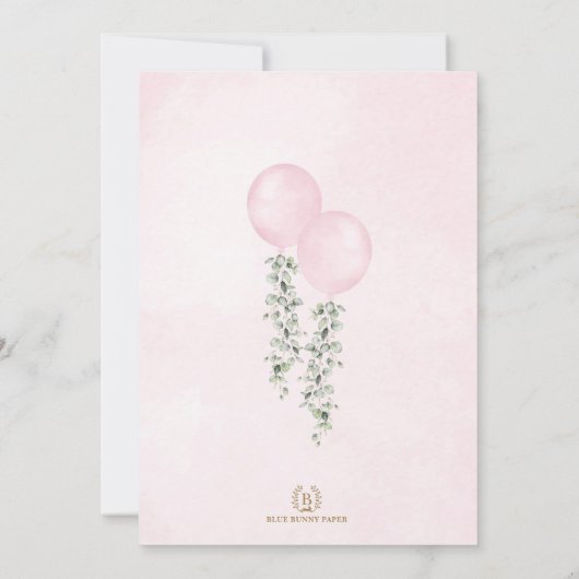 Waterverf roze ballonnen Baby shower tweelingmeisj Kaart (Achterkant)