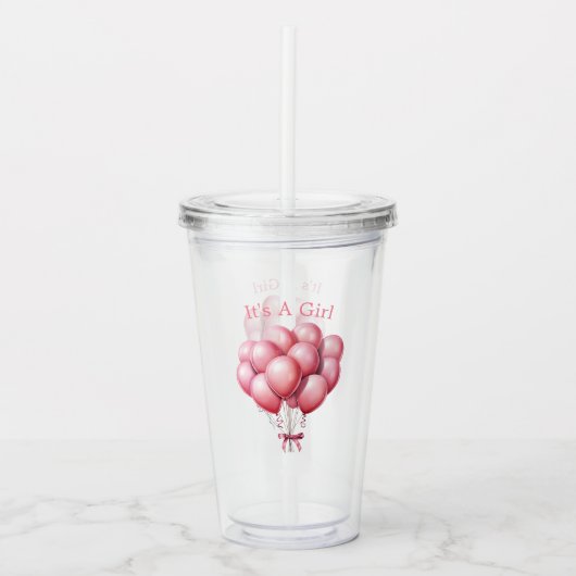 Waterverf roze ballonnen Het is een meisje Acryl Drinkbeker (Voorkant)