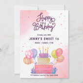 Waterverf roze ballonnen op 16 oktober kaart (Voorkant)