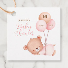 Waterverf roze ballonnen teddybeer Baby shower Bedankjes Labels