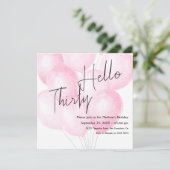 Waterverf Roze Ballonnen Verjaardagsuitnodiging Kaart (Staand voorkant)