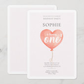 Waterverf Roze Baloon Verjaardagsfeestuitnodiging Kaart (Voorkant / Achterkant)