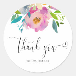 Waterverf Roze Bedankt Kalligrafie Ronde Sticker