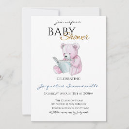 Waterverf Roze Beer Baby shower Het is een Meisje Kaart