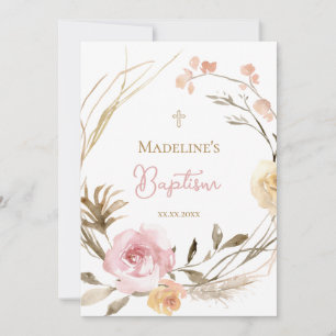 waterverf roze beige bloemen Doop Kaart