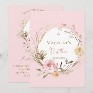 waterverf roze beige bloemen Doop Kaart
