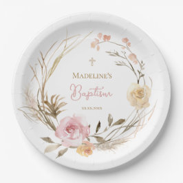 waterverf roze beige bloemen Doop Papieren Bordje