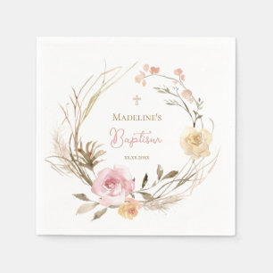 waterverf roze beige bloemen Doop Servet