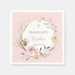 waterverf roze beige bloemen Doop Servet
