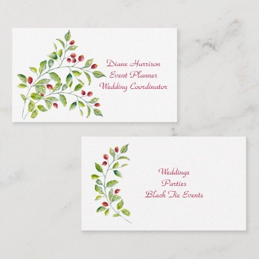 Waterverf Roze Berry Visitekaartje (Voorkant / Achterkant)