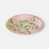 Waterverf Roze bessen en groene olievraagstukken Papieren Bordje (Gekanteld)