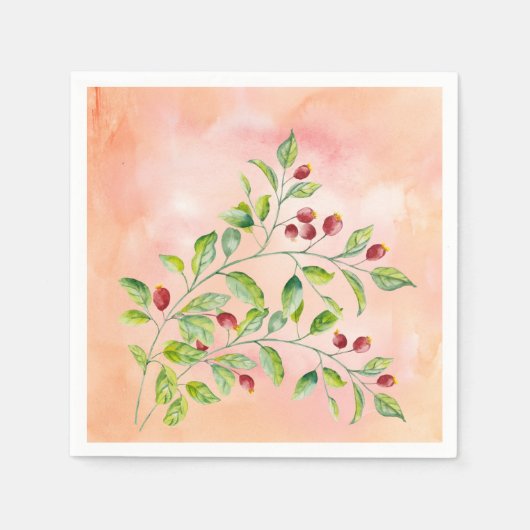 Waterverf Roze bessen en groene olievraagstukken Servet (Voorkant)