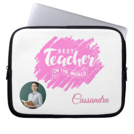 Waterverf Roze Beste Leraar in de Wereld Foto Laptop Sleeve