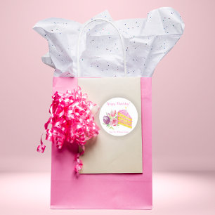 Waterverf Roze Bevroren Birthday Cake Vierkante Sticker
