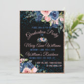Waterverf Roze Blauw Elegant Floral Afstuderen Kaart (Staand voorkant)