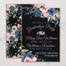 Waterverf Roze Blauw Elegant Floral Afstuderen Kaart
