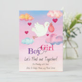 Waterverf Roze & Blauw Gender onthullen Uitnodigin Kaart (Staand voorkant)