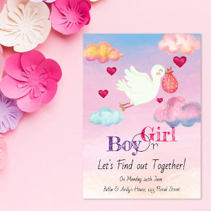 Waterverf Roze & Blauw Gender onthullen Uitnodigin Kaart