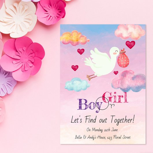 Waterverf Roze & Blauw Gender onthullen Uitnodigin Kaart