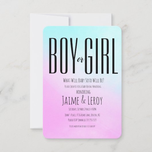 Waterverf Roze Blauw Geslacht Hij of zij Kaart (Voorkant)