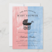 Waterverf Roze + Blauw geslacht onthullen Baby sho Kaart (Voorkant)