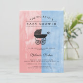 Waterverf Roze + Blauw geslacht onthullen Baby sho Kaart (Staand voorkant)