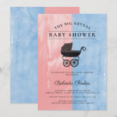 Waterverf Roze + Blauw geslacht onthullen Baby sho Kaart (Voorkant / Achterkant)