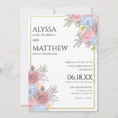 Waterverf roze blauw goud land bloemenbruiloft kaart (Voorkant)