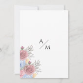 Waterverf roze blauw goud land bloemenbruiloft kaart (Achterkant)