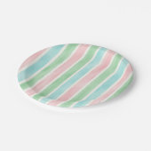 Waterverf Roze Blauw Groen Gestreept Papieren Bordje (Gekanteld)