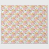 Waterverf Roze Blauw Sinaasappel Pastel Bloemenpat Cadeaupapier (Vlak)