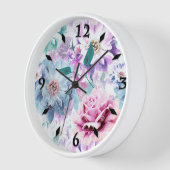 Waterverf roze, blauwe bloemen. (Hoek)