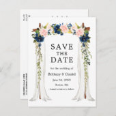 Waterverf roze blauwe bloemen aankondigingskaart (Voorkant / Achterkant)