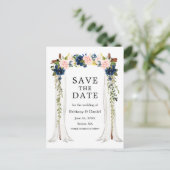 Waterverf roze blauwe bloemen aankondigingskaart (Staand voorkant)