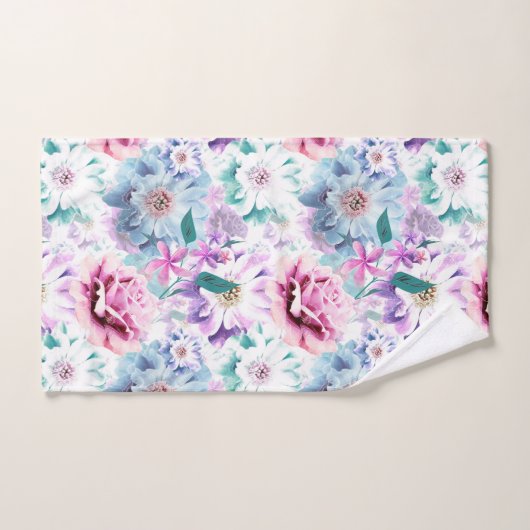 Waterverf roze, blauwe bloemen. bad handdoek (Handdoek)