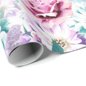 Waterverf roze, blauwe bloemen. cadeaupapier (Rol Hoek)
