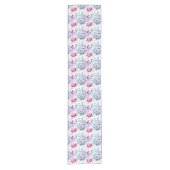 Waterverf roze, blauwe bloemen. korte tafelloper (Voorkant)