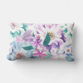 Waterverf roze, blauwe bloemen. kussen