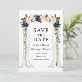 Waterverf roze blauwe bloemen save the date (Staand voorkant)