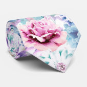 Waterverf roze, blauwe bloemen. stropdas (Opgerold)